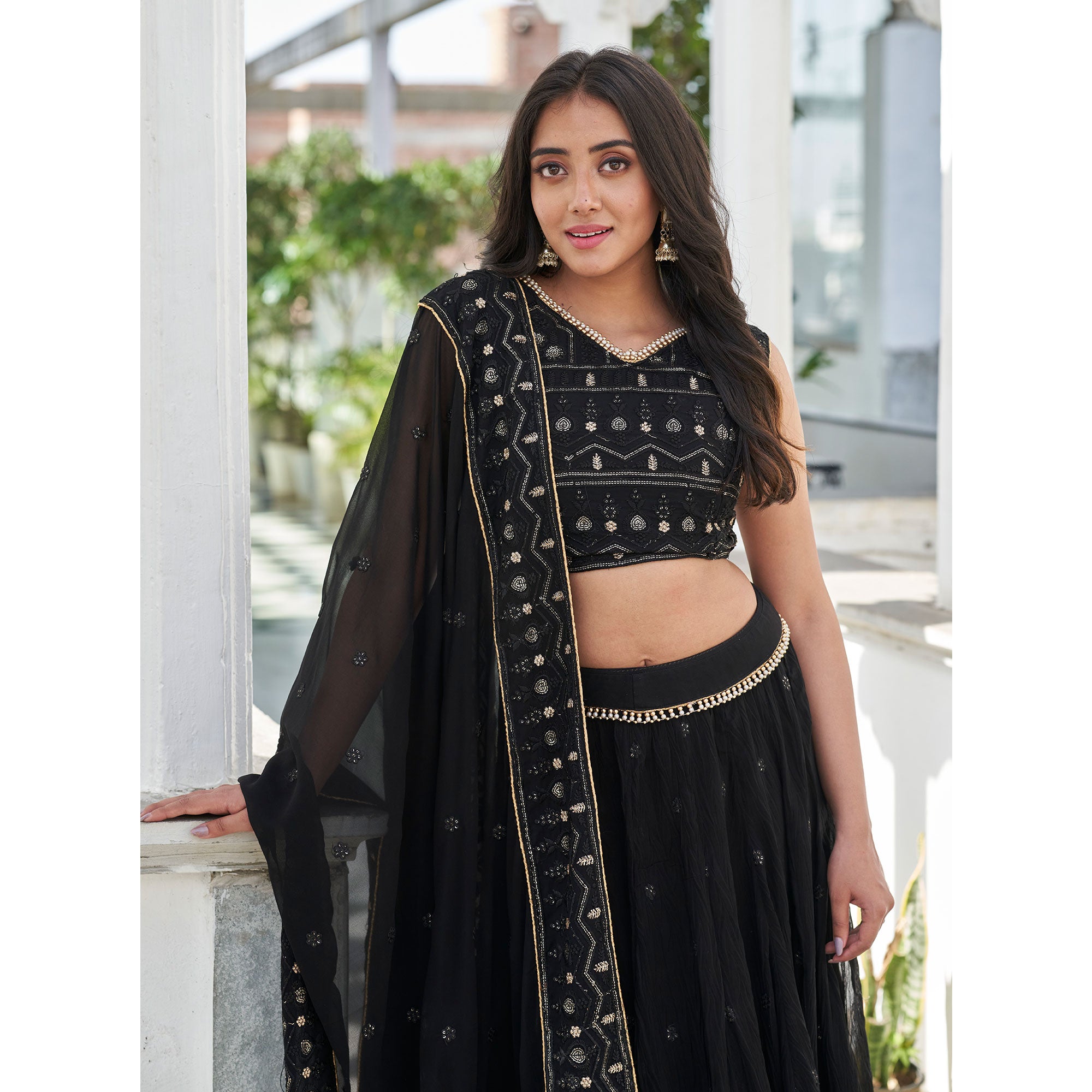 Black Sequins Embroidered Georgette Lehenga Choli