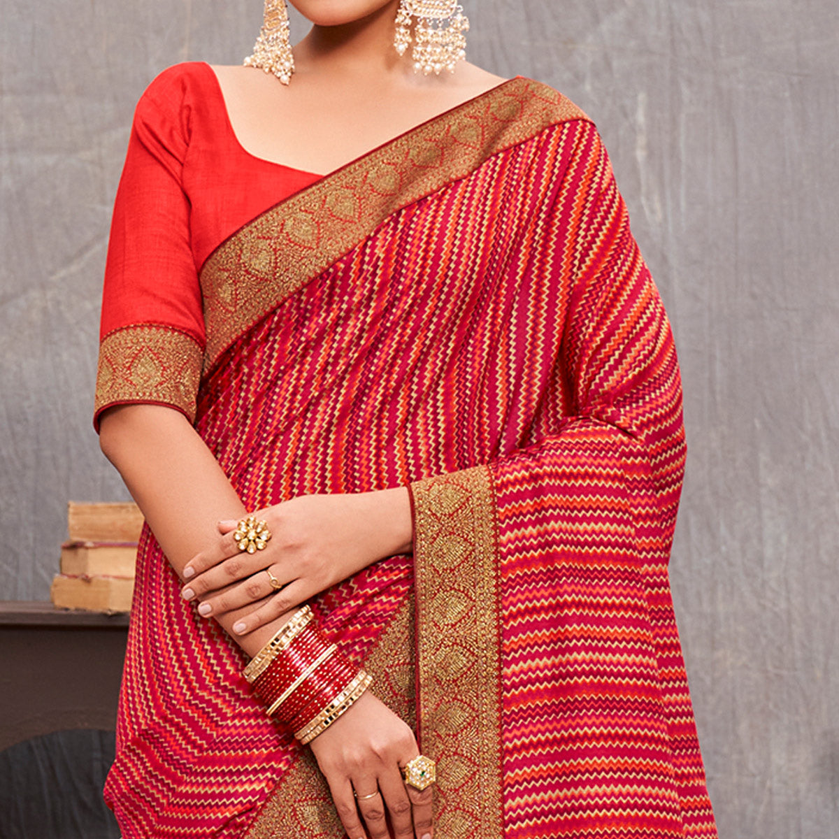Multicolor Printed With lace Border Tussar Silk Saree