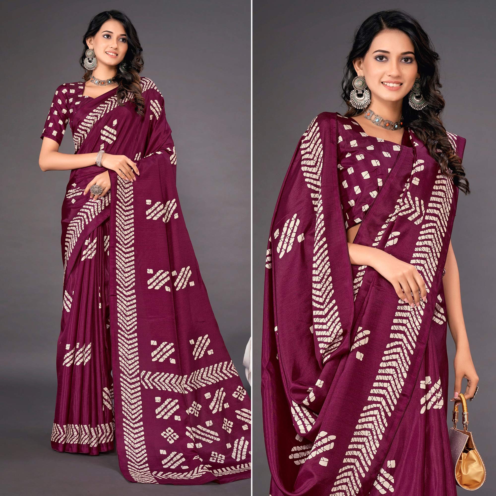 Purple Printed Dola Silk Saree