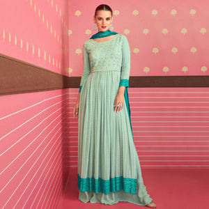 Light Green Sequins Embroidered Georgette Naira Cut Sharara Suit