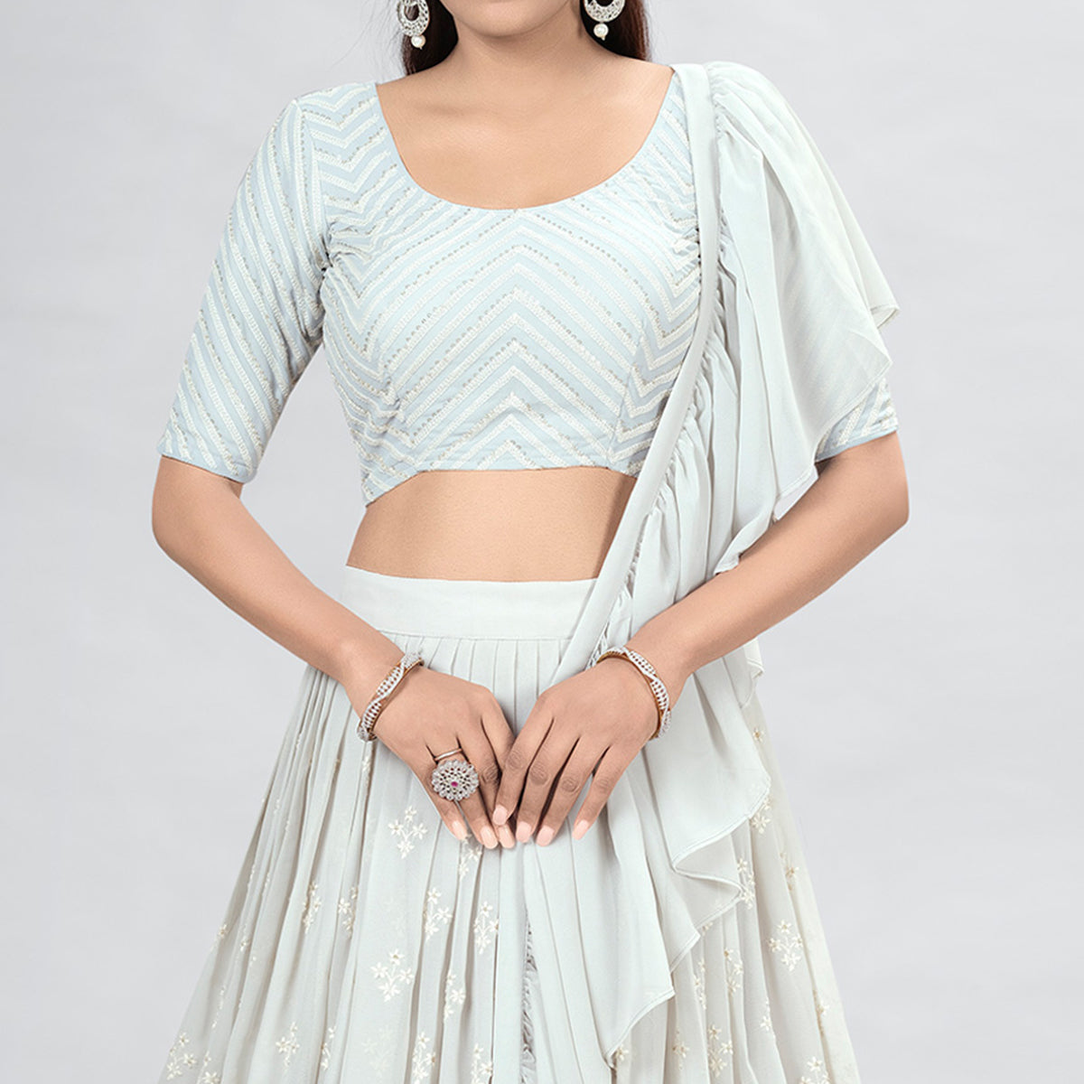 Grey Embroidered Georgette Lehenga Choli