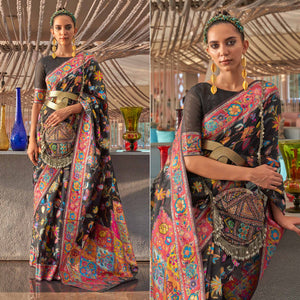 Black Floral Woven Modal Saree