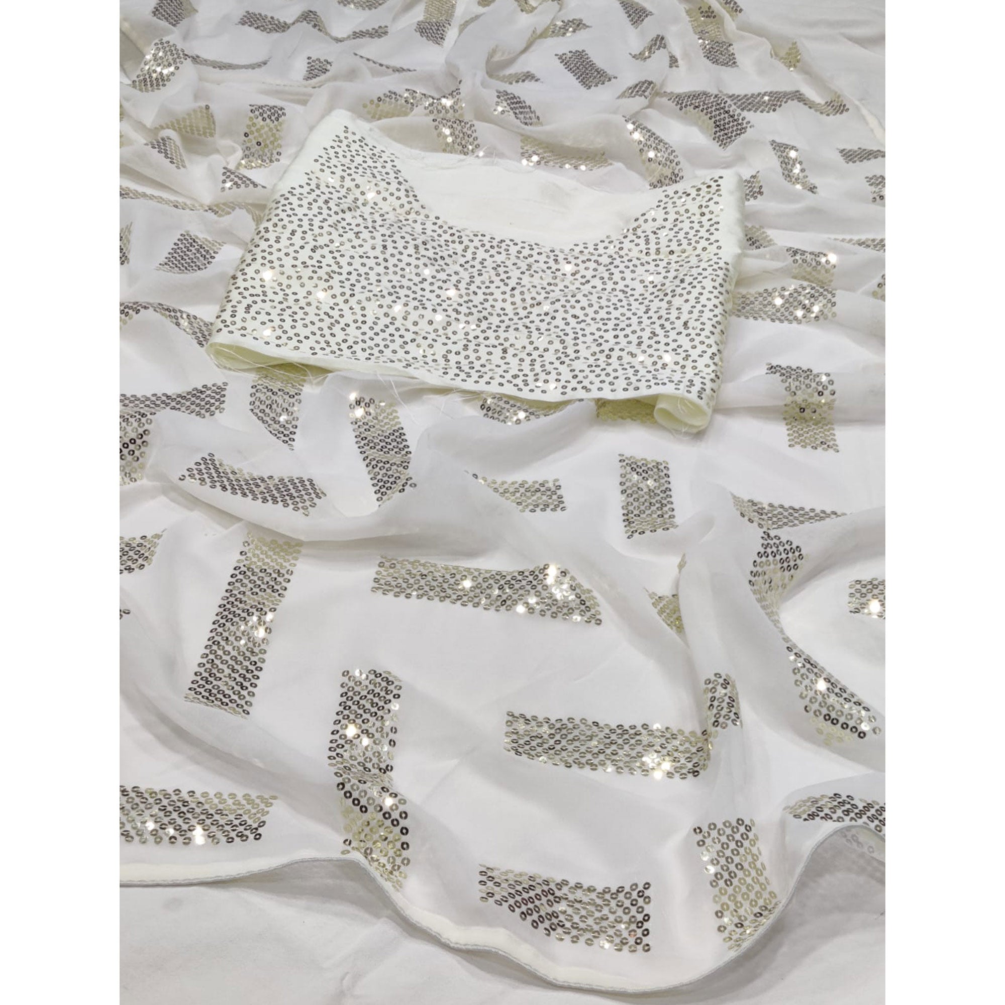 White Sequins Embroidered Georgette Saree