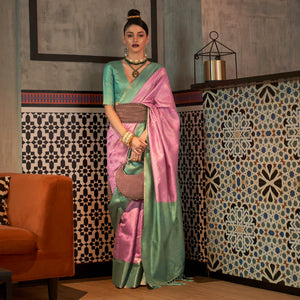 Light Pink Woven Art Silk Saree With Tassels