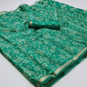 Green Bandhani Printed Art Silk Saree