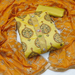 Yellow Embroidered Chanderi Dress Material