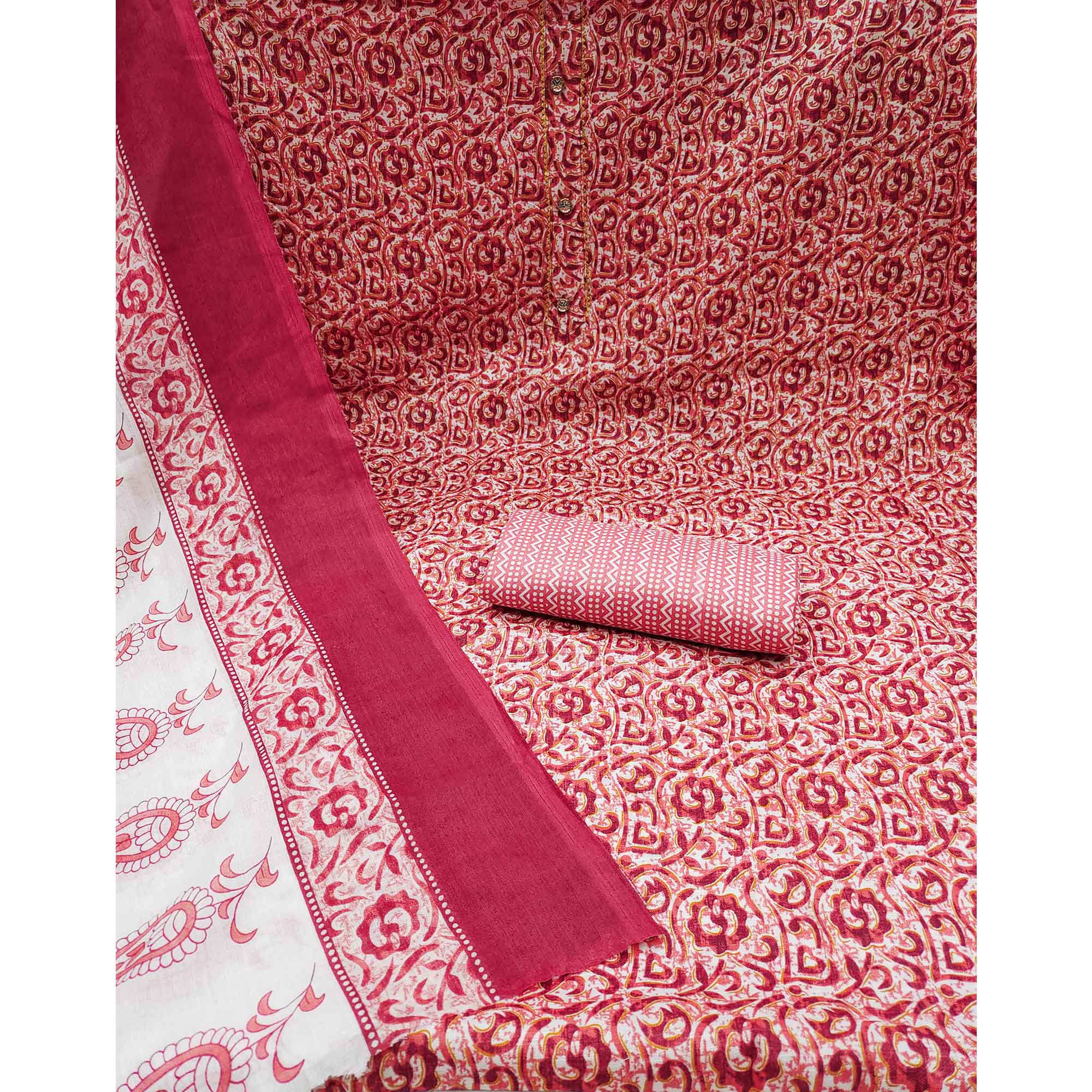 Pink Floral Printed Cotton Dress Material