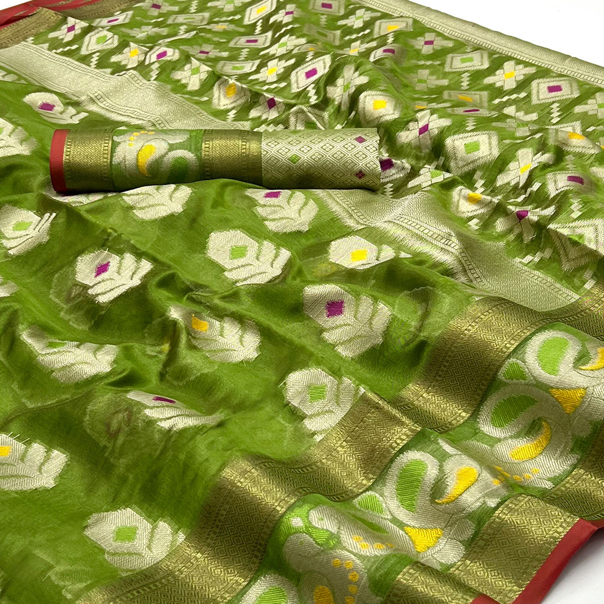 Green Woven Jacquard Saree