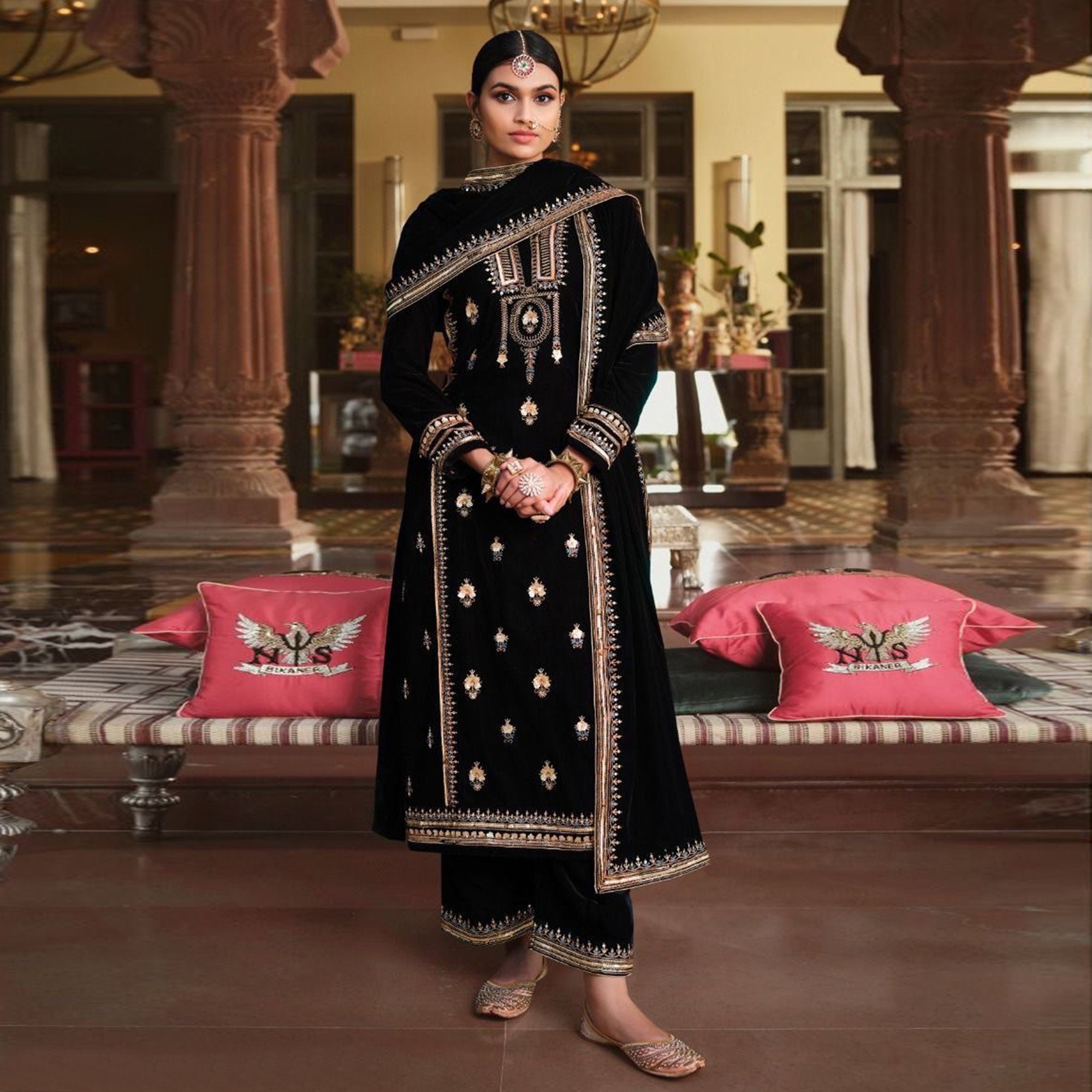 Black Embroidered Velvet Pakistani Suit