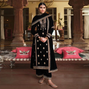 Black Embroidered Velvet Pakistani Suit