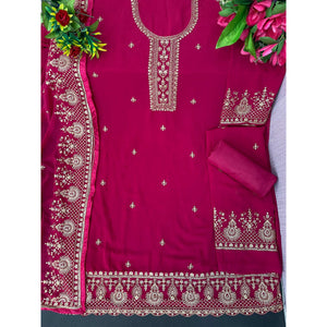 Pink Floral Embroidered Georgette Sharara Suit