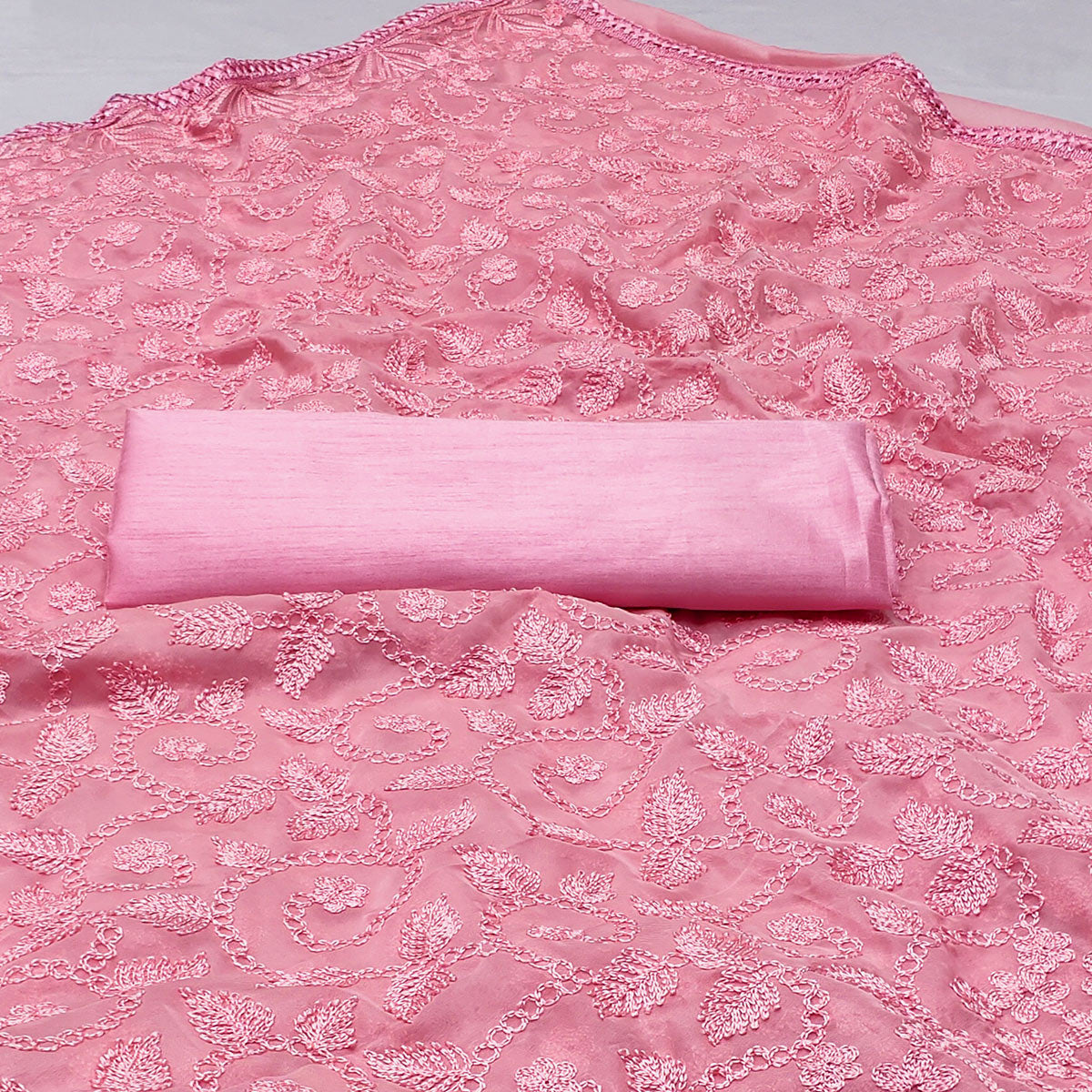 Pink Floral Embroidered Organza Saree