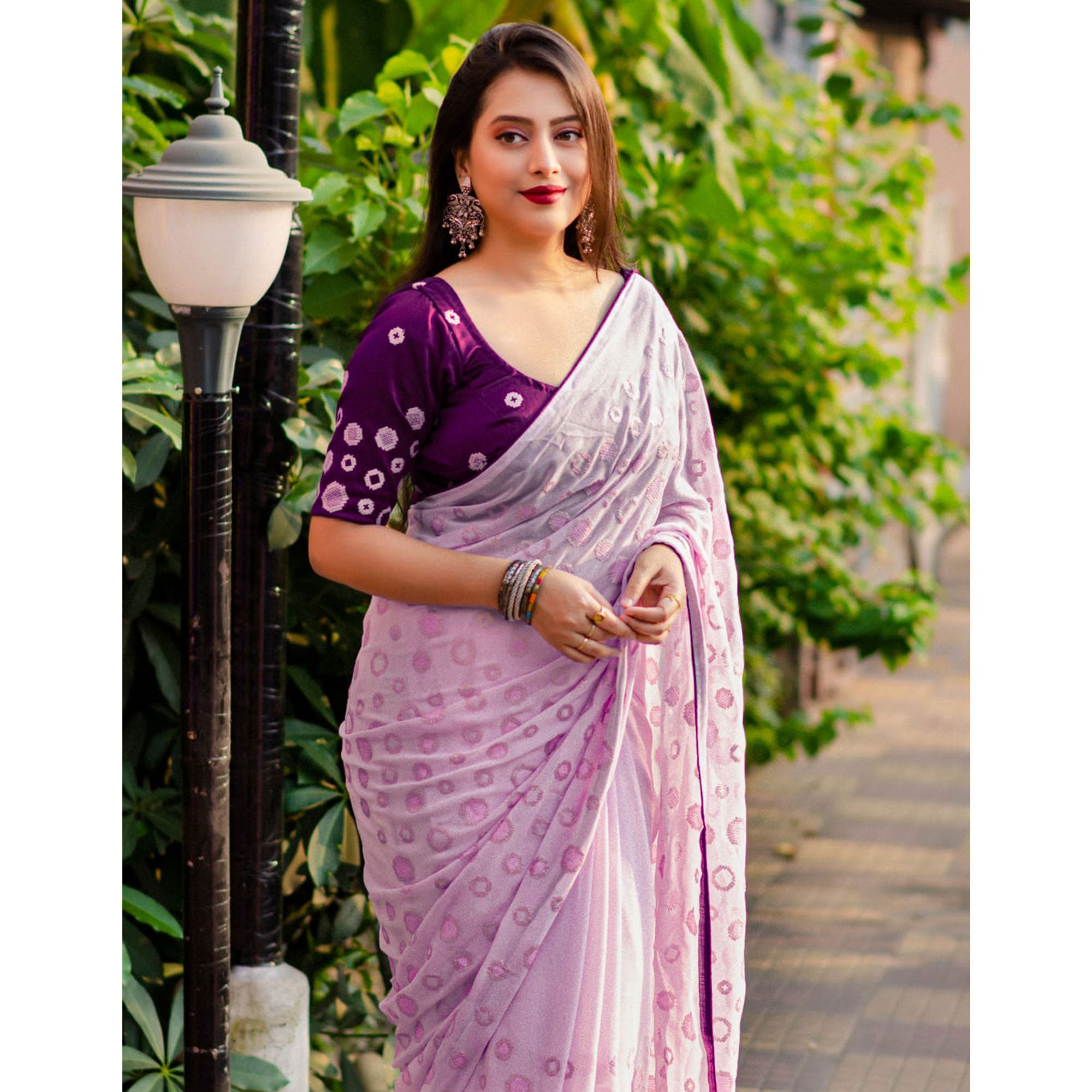 Pink Sequins Work Georgette Saree