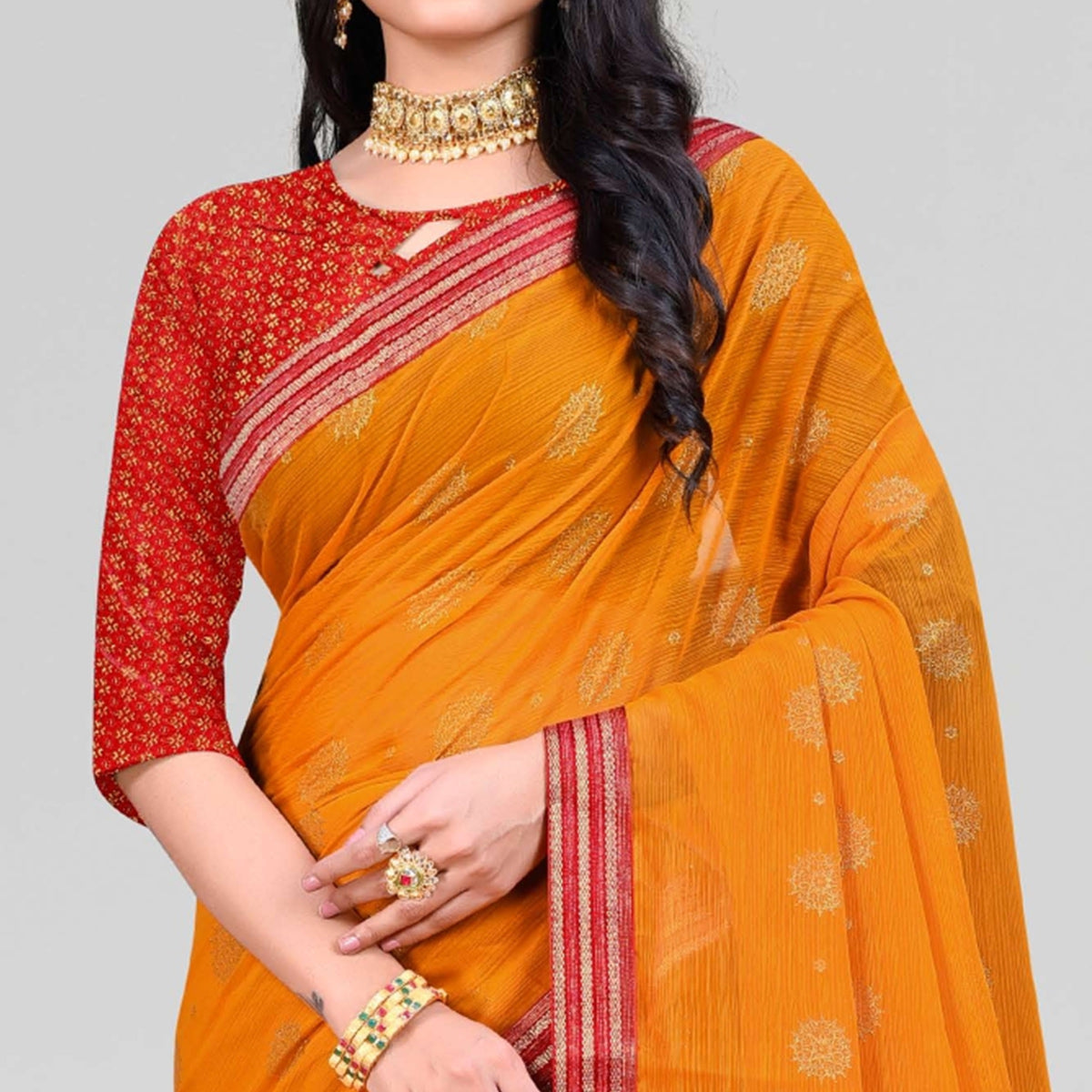 Orange Woven Chiffon Saree