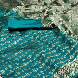 Rama Green Woven Banarasi Silk Saree