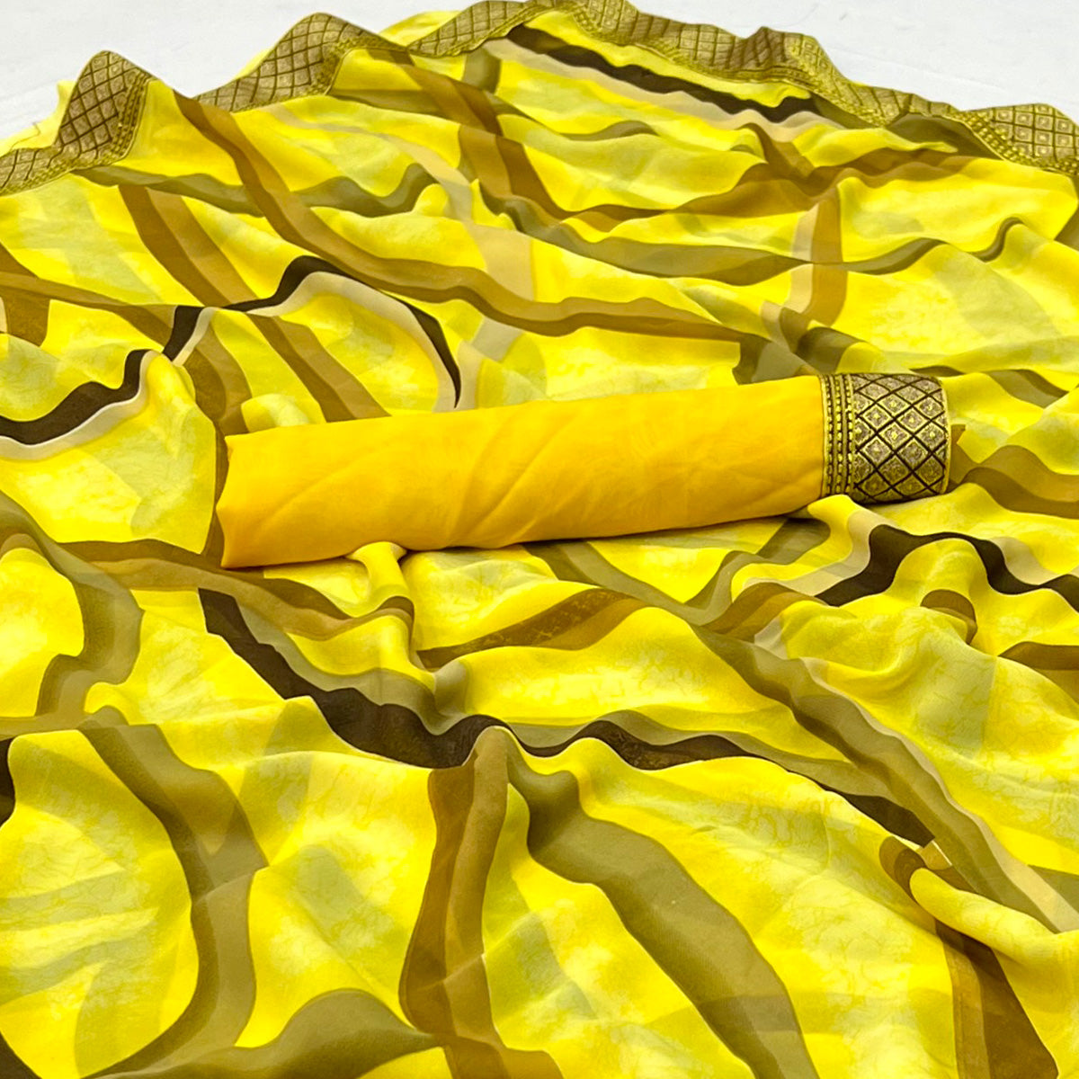 Yellow Printed Georgette Saree