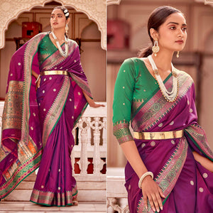 Purple Woven Banarasi Silk Saree