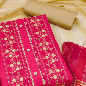 Pink Floral Embroidered Cotton Blend Dress Material