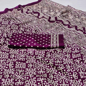 Wine Printed Art Silk Saree