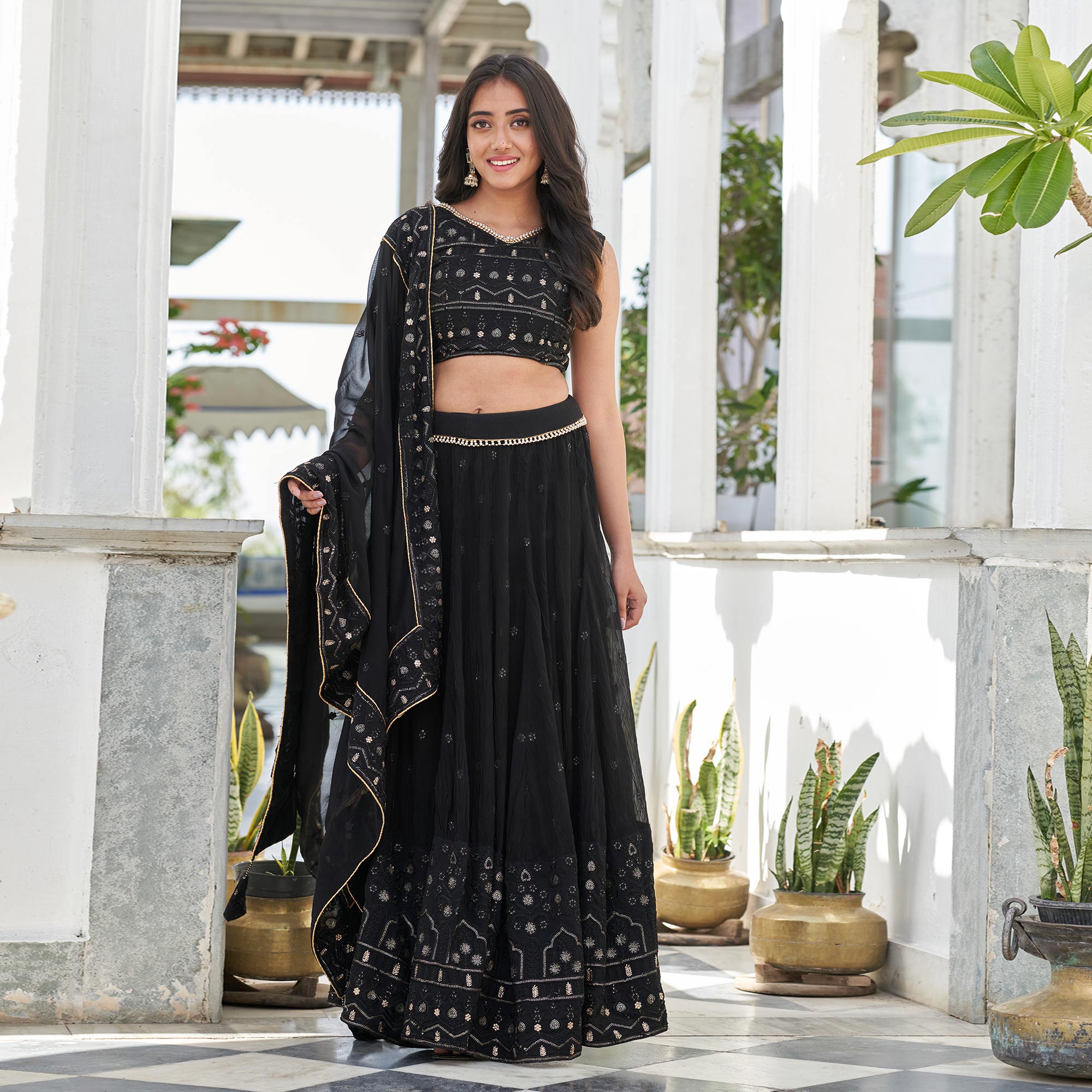 Black Sequins Embroidered Georgette Lehenga Choli