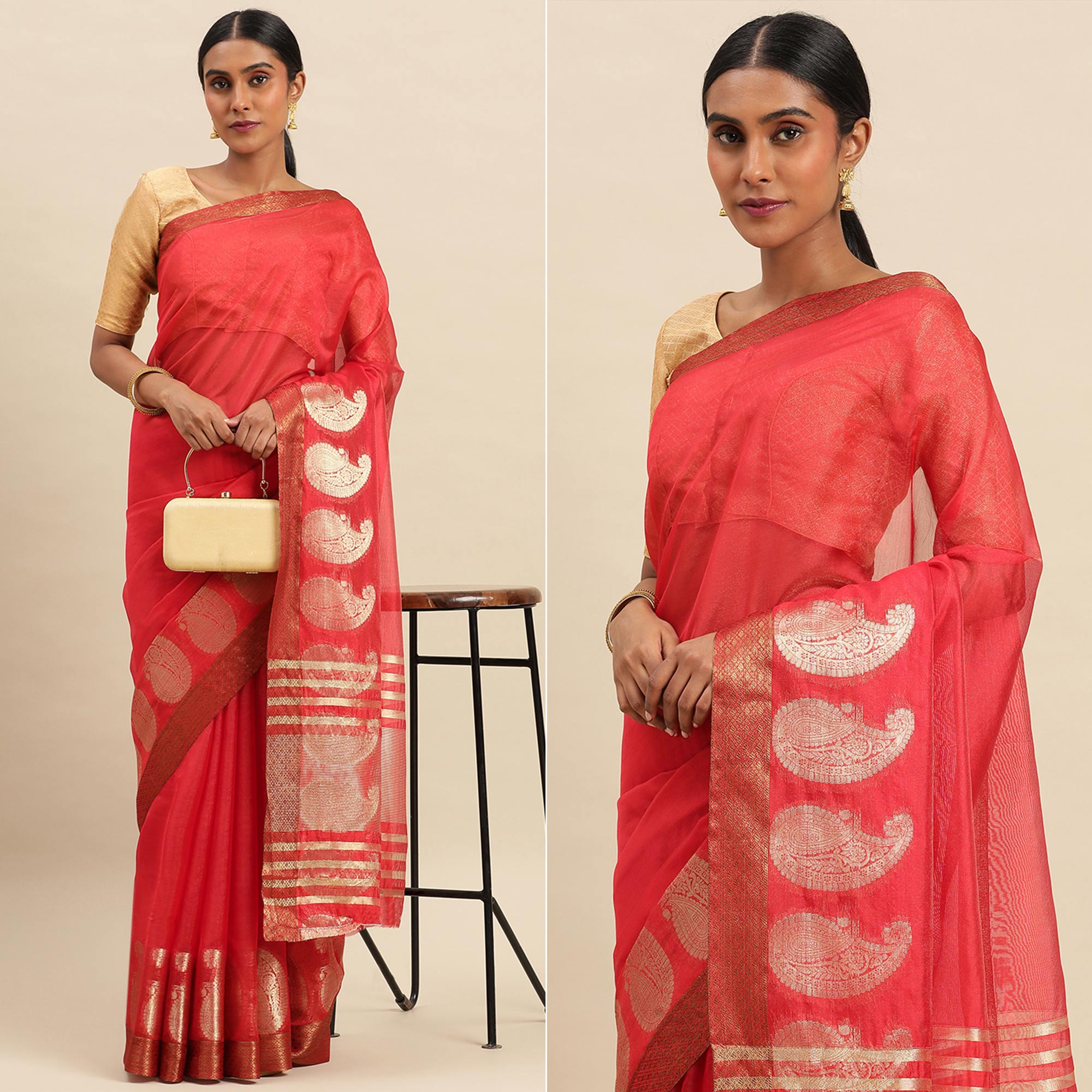 Red Woven Organza Saree