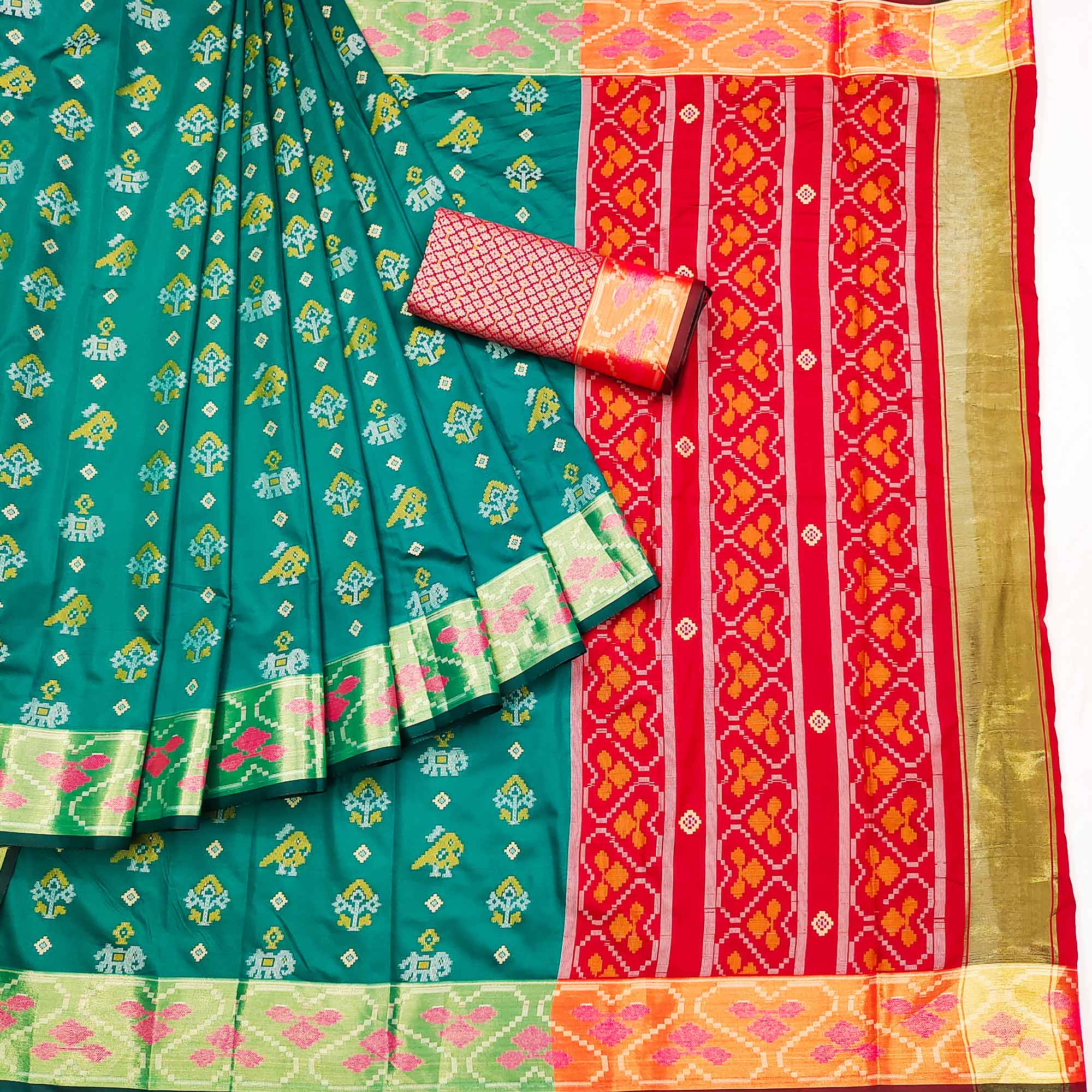 Rama Green Woven Jacquard Patola Saree