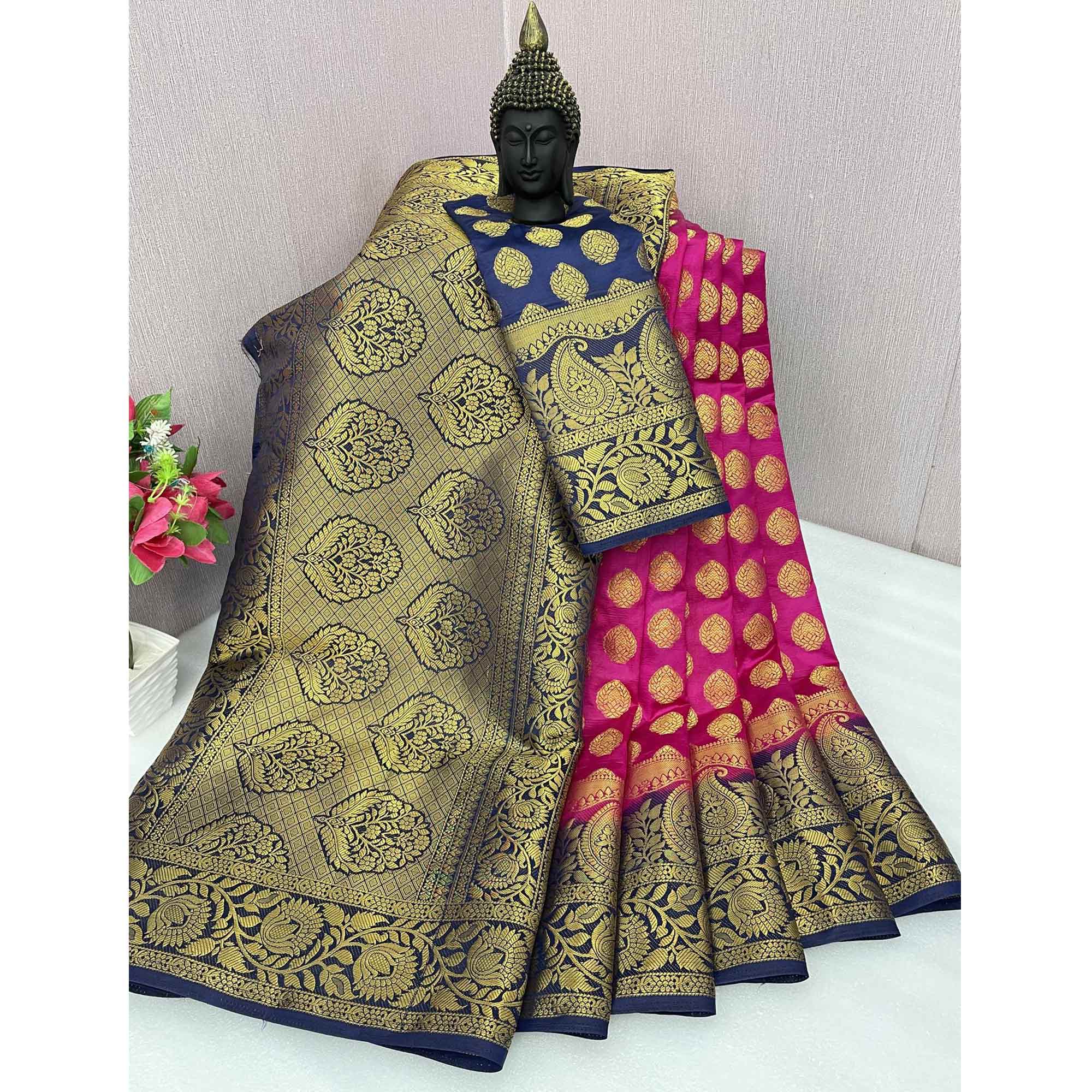 Pink Woven Banarasi Silk Saree