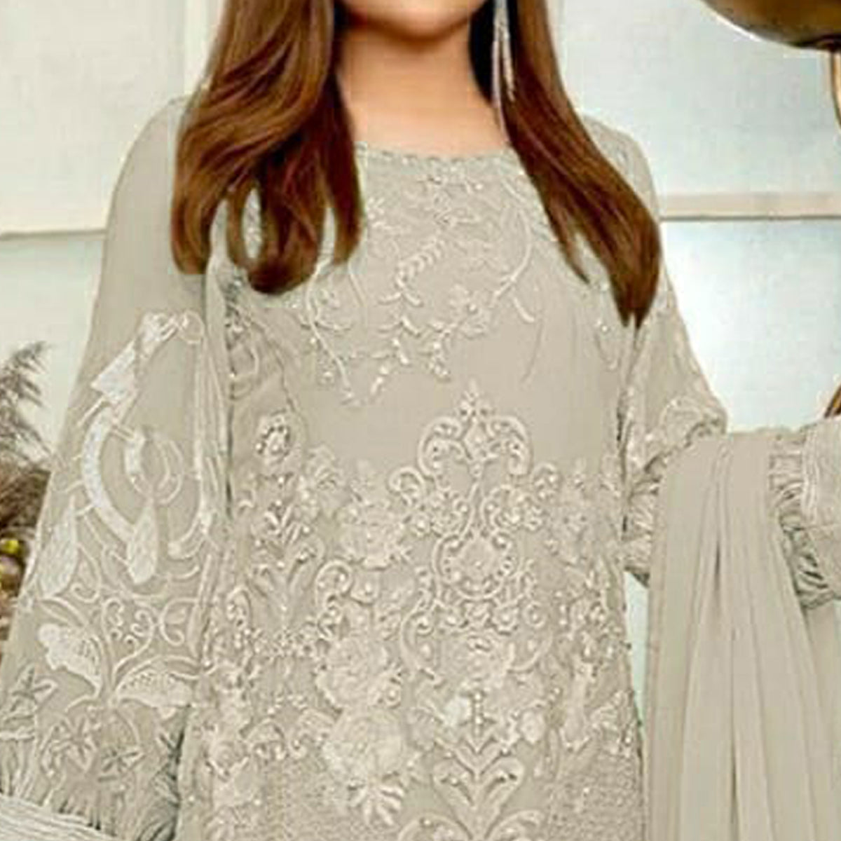 Grey Embroidered Georgette Pakistani Suit