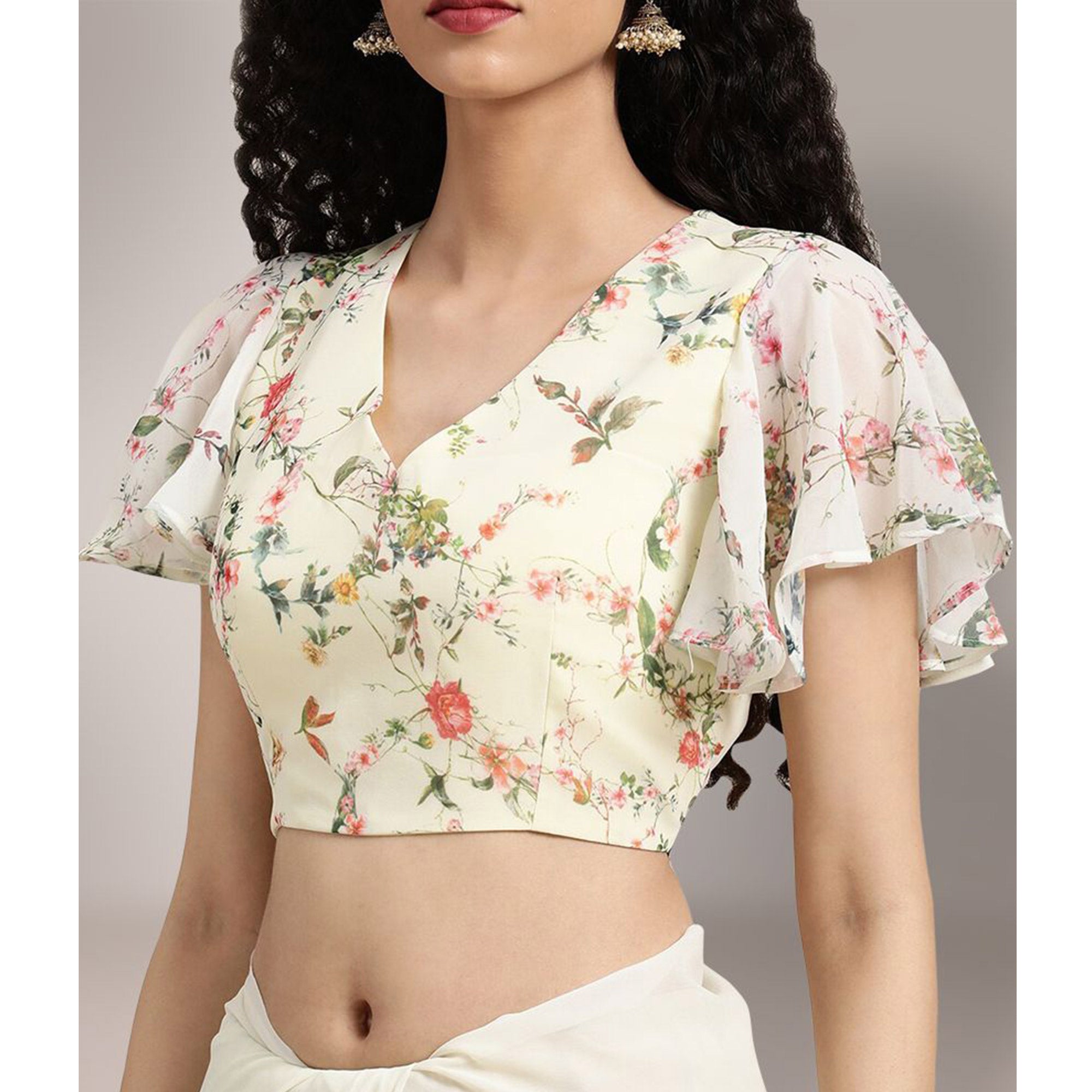 Offwhite Floral Digital Printed Georgette Saree