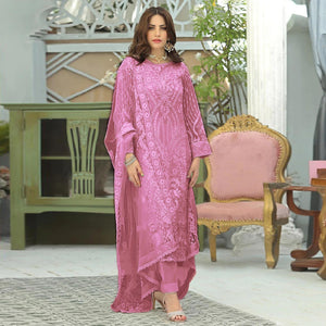 Pink Lucknowi Embroidered Georgette Pakistani Suit