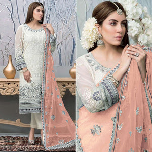 White Embroidered Georgette Pakistani Suit