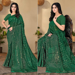 Green Sequins Embroidered Georgette Saree