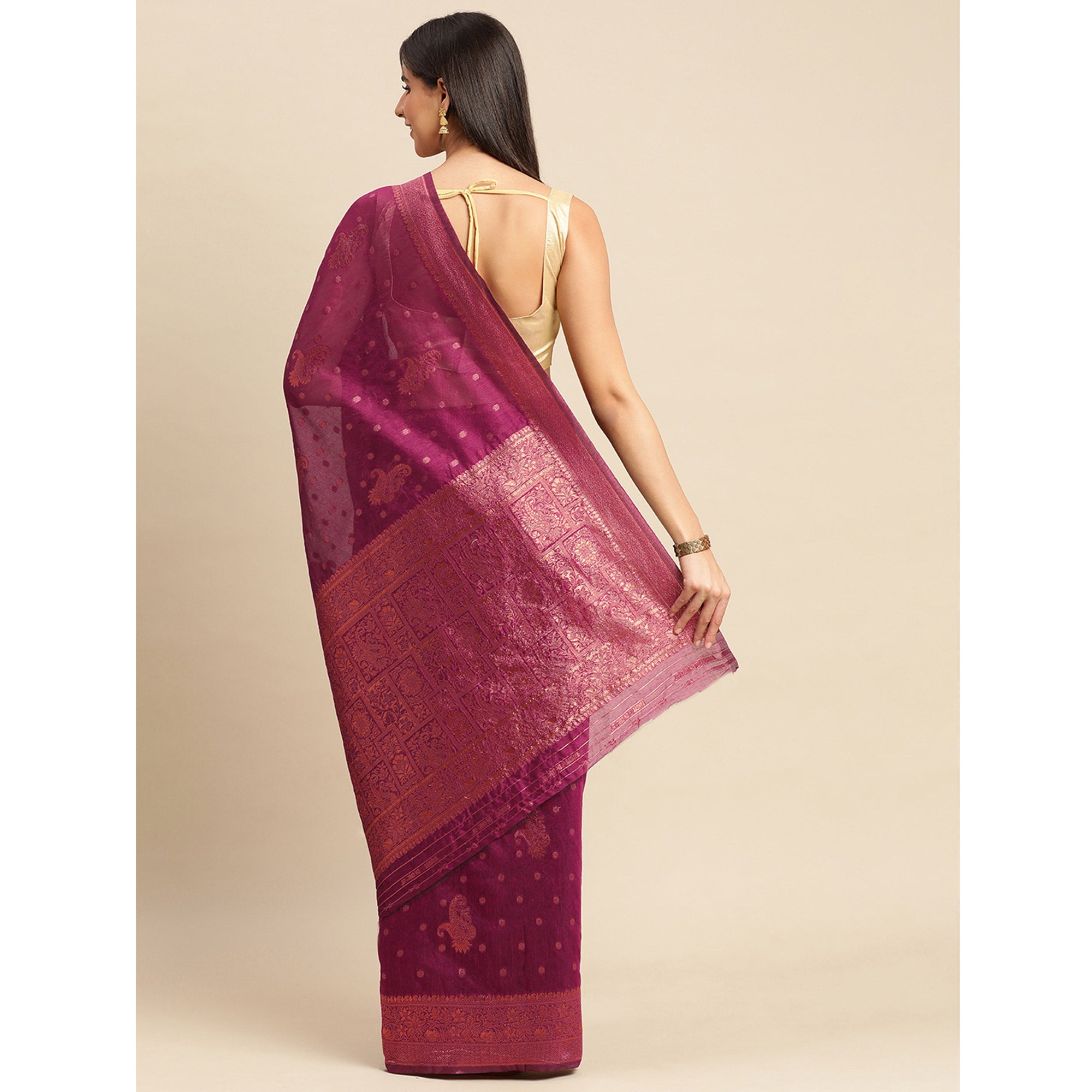 Wine Woven Organza Saree