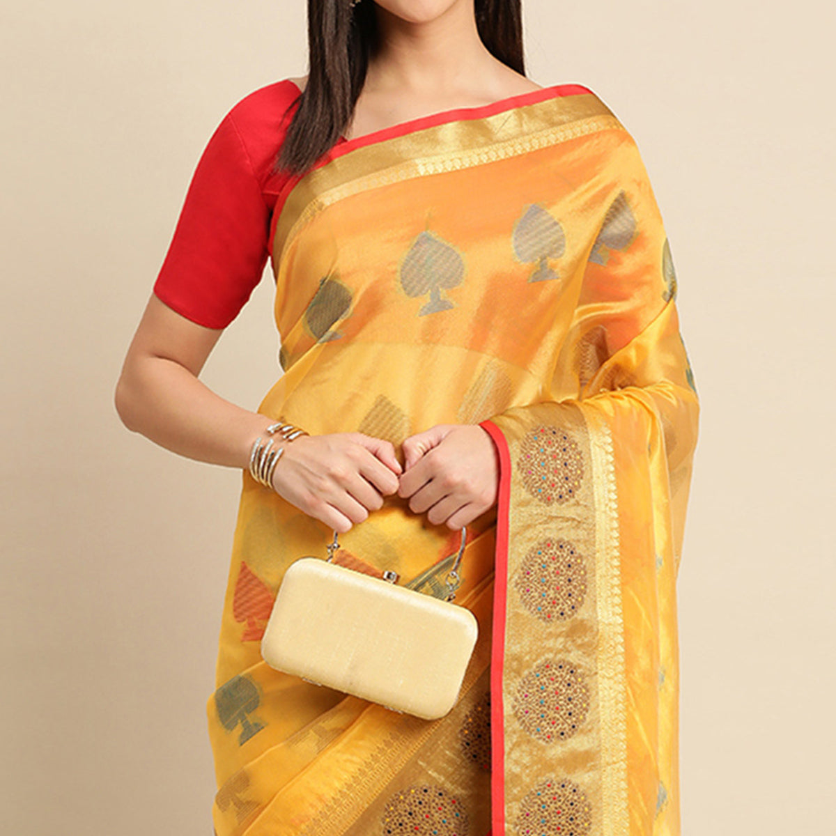 Golden Woven Organza Saree