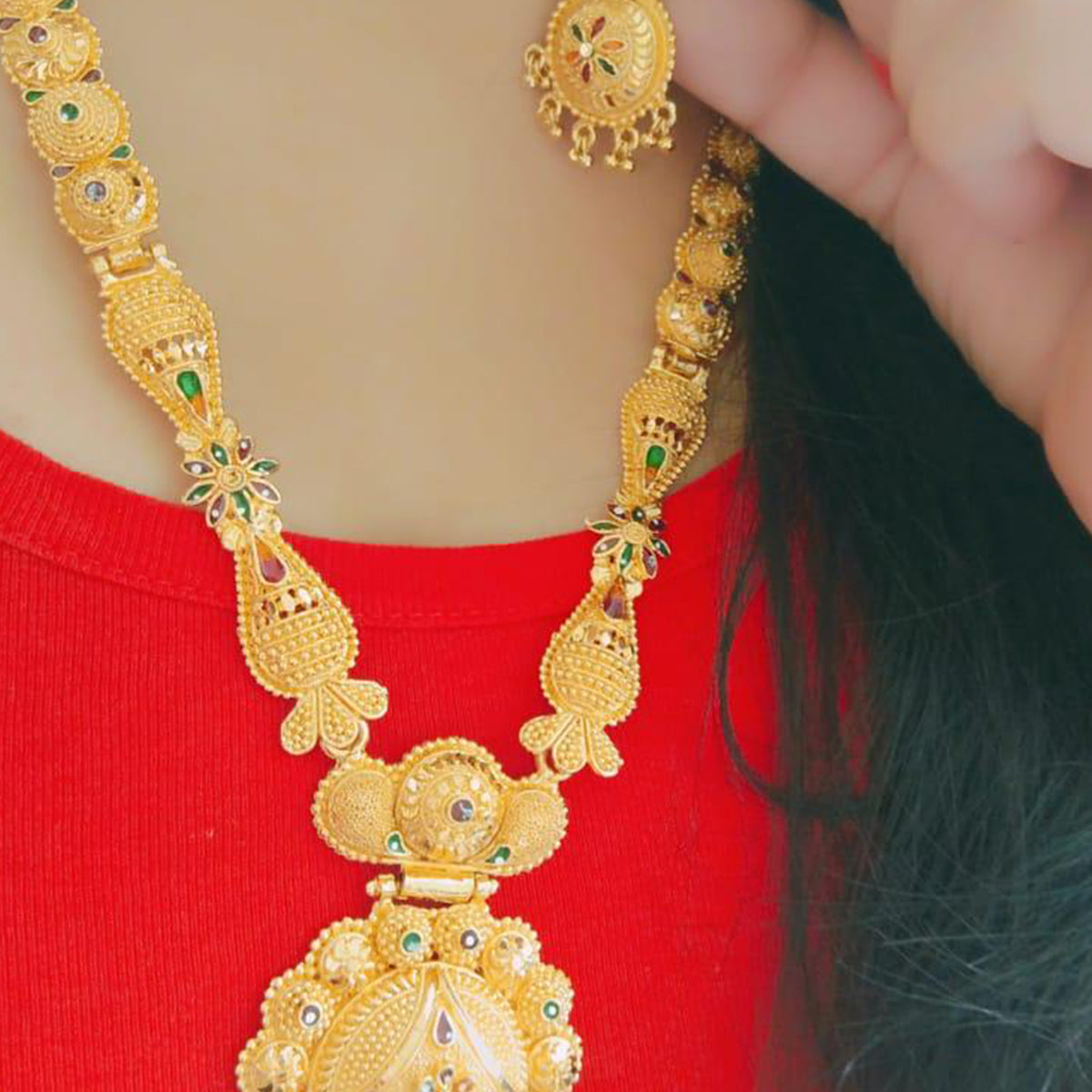 Gold Plated Alloy Long Necklace Set