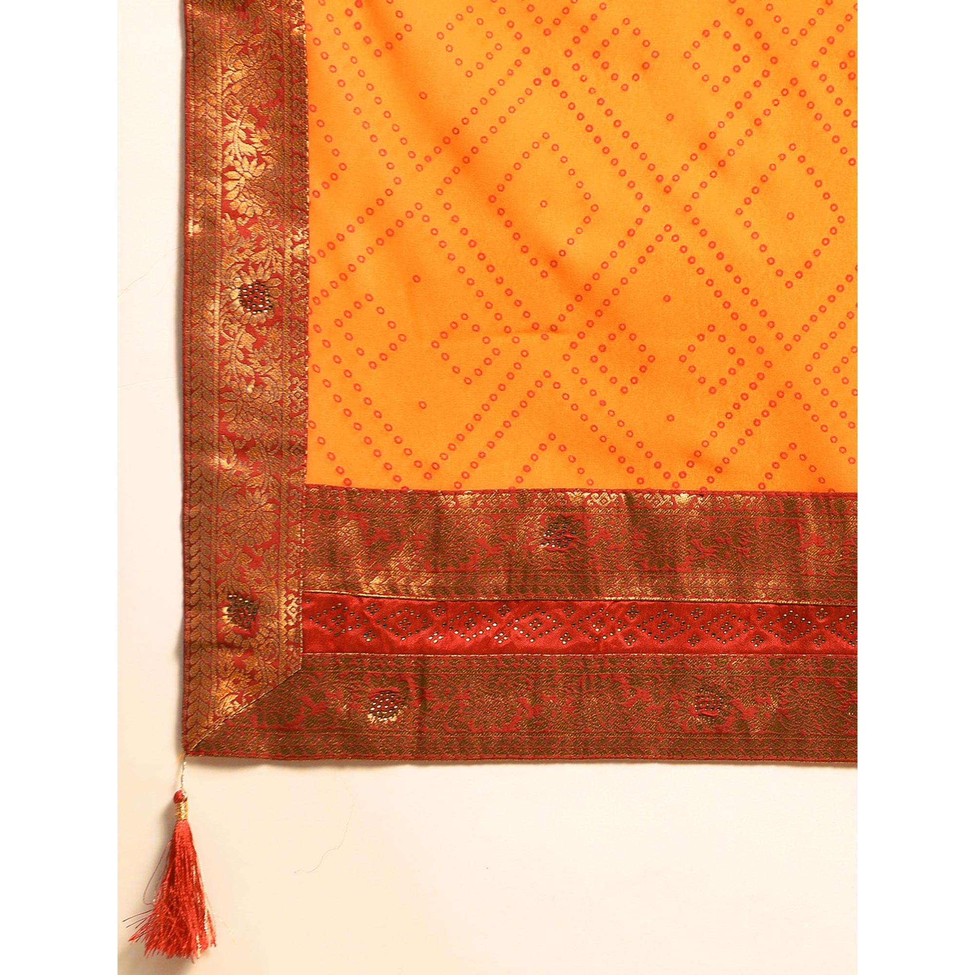 Yellow Foil Printed With Swarovski Georgette Saree