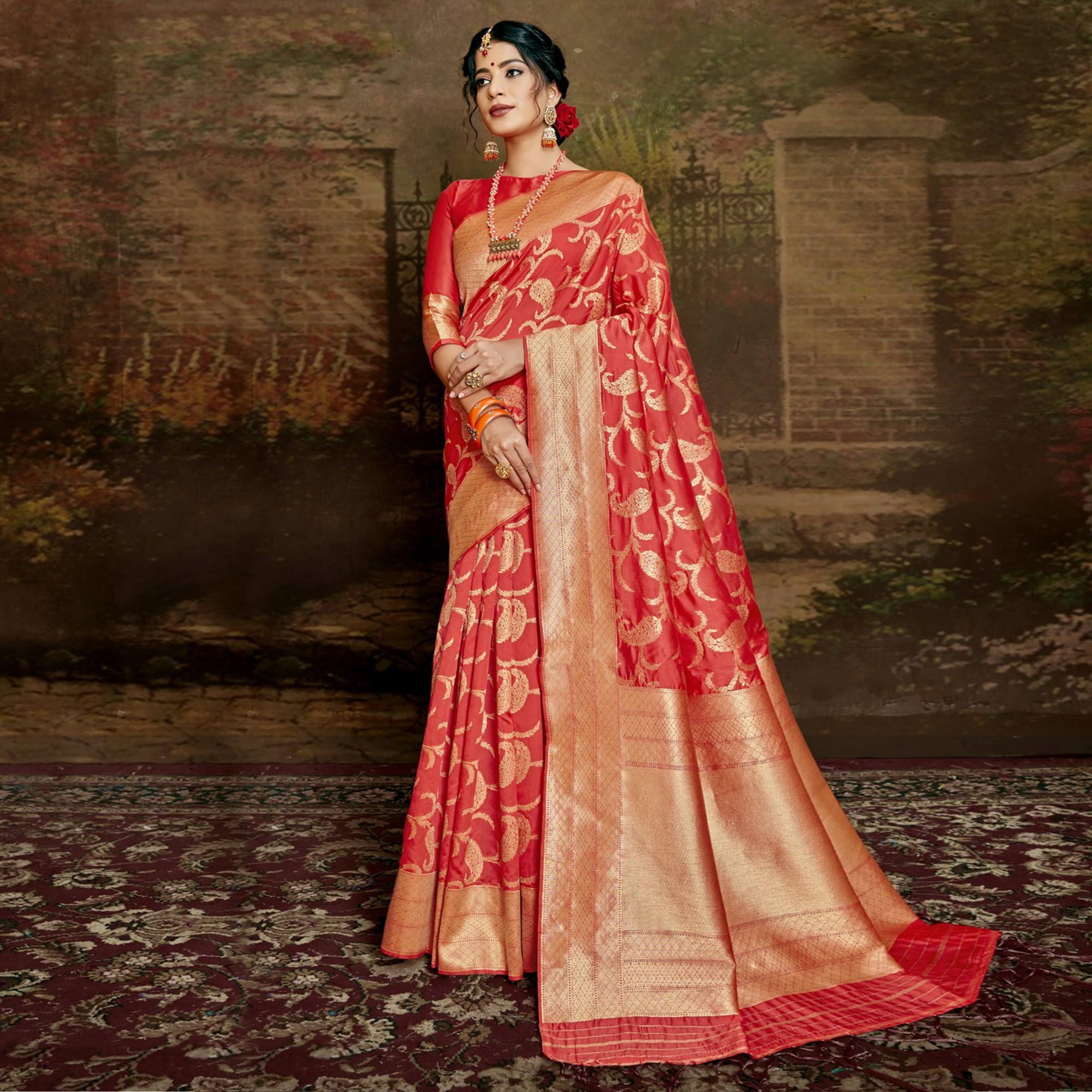 Pink Woven Banarasi Silk Saree With Tassels