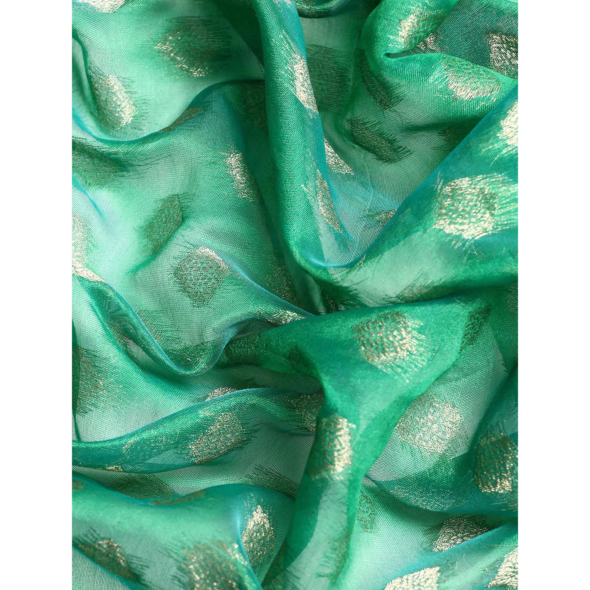 Green Woven Organza Silk Saree With Tassels