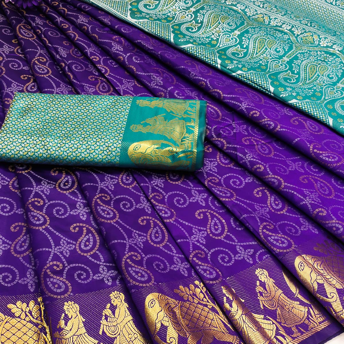Violet Bandhani Woven Banarasi Silk Saree