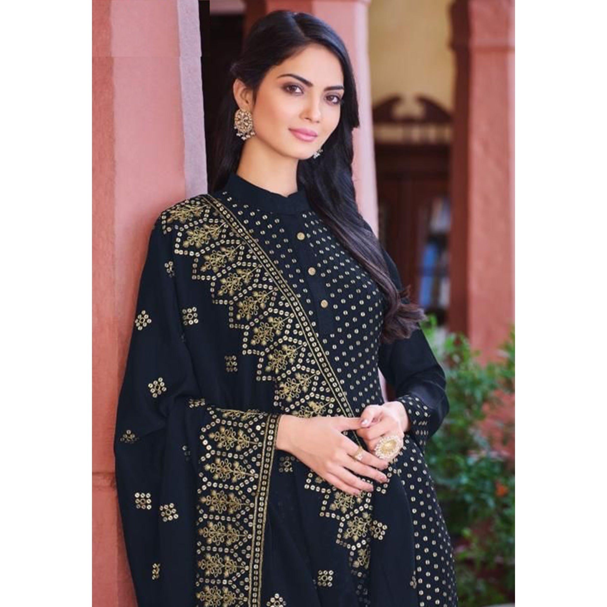 Blue Embroidered Georgette Salwar Suit