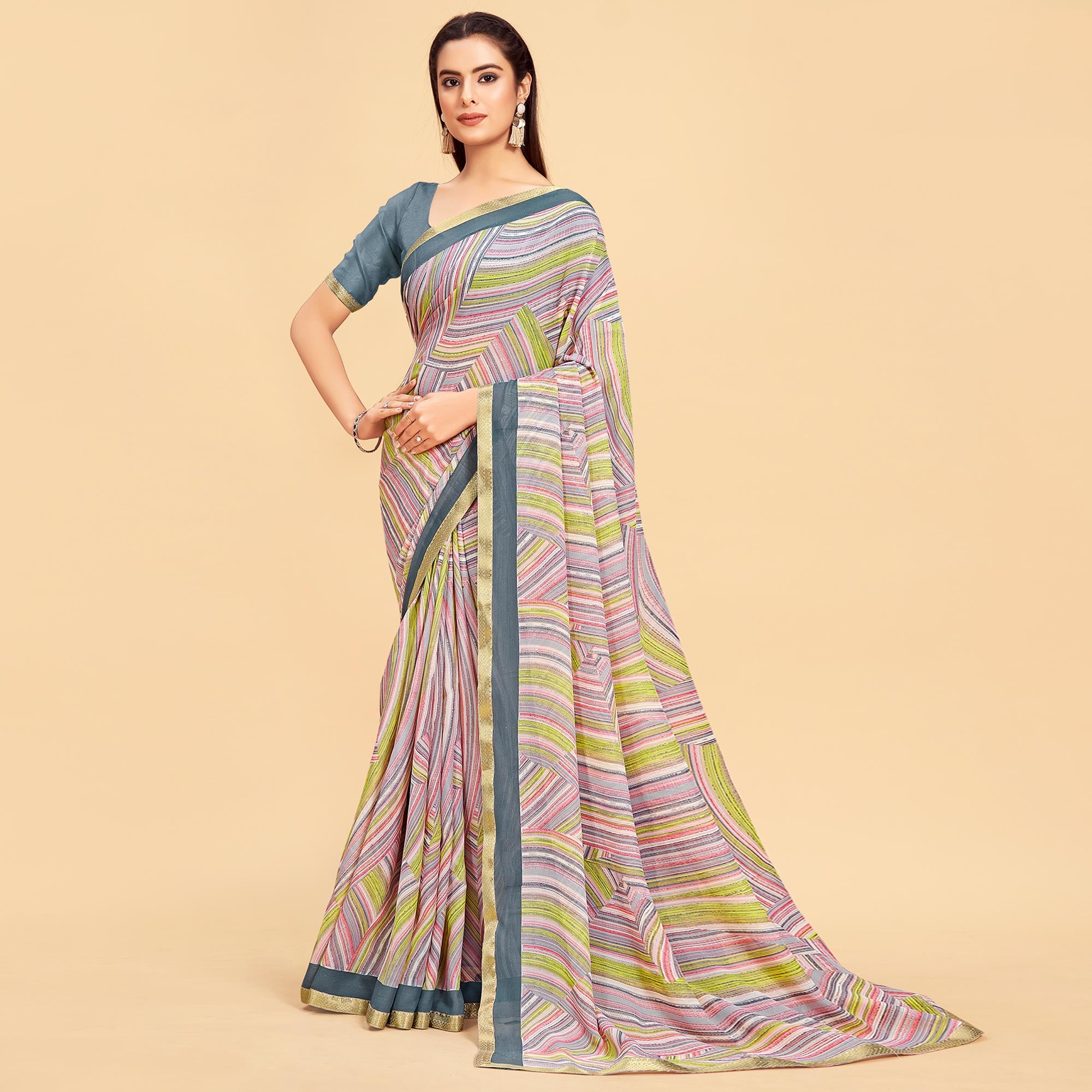 Multicolored And Lemon Green Printed Art Silk Saree Pack Of 2