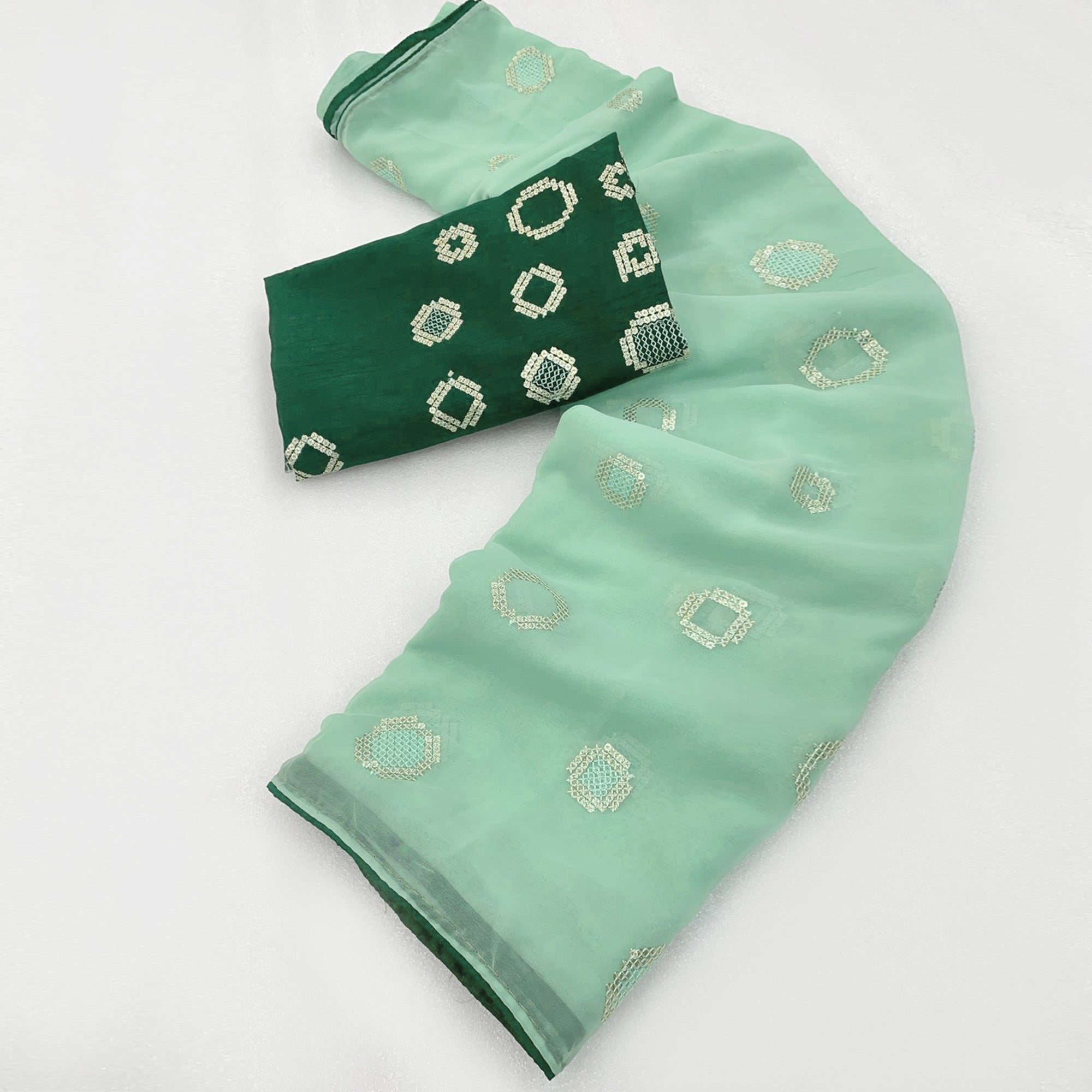 Pista Green Sequins Work Georgette Saree