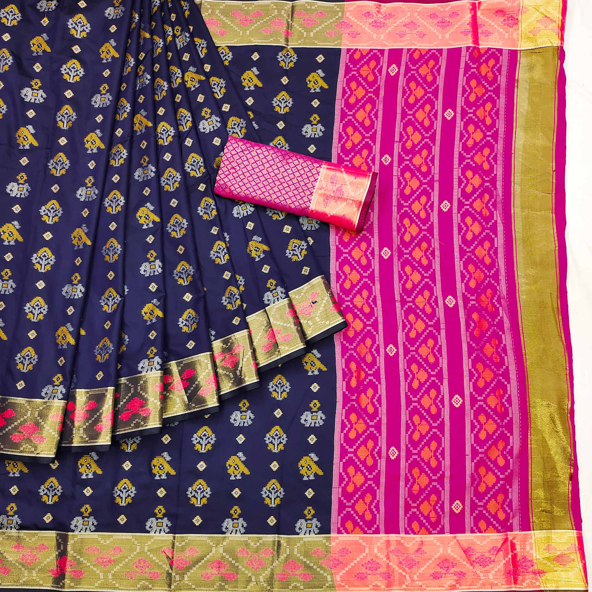 Navy Blue Woven Jacquard Patola Saree