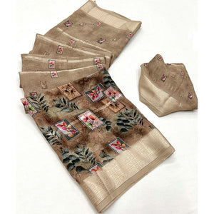 Brown Digital Printed Viscose Saree