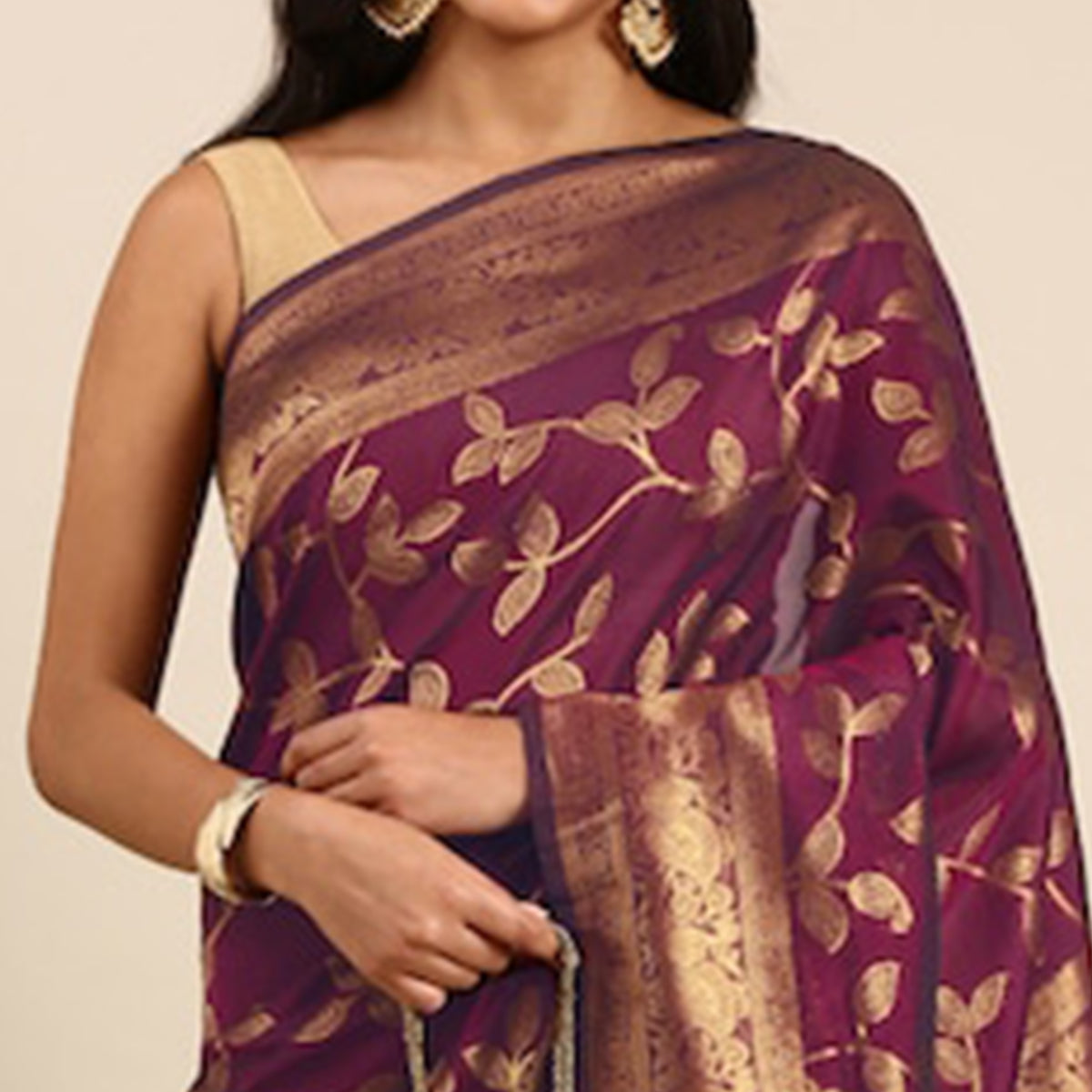 Purple Woven Kanjivaram Silk Saree WithTassels