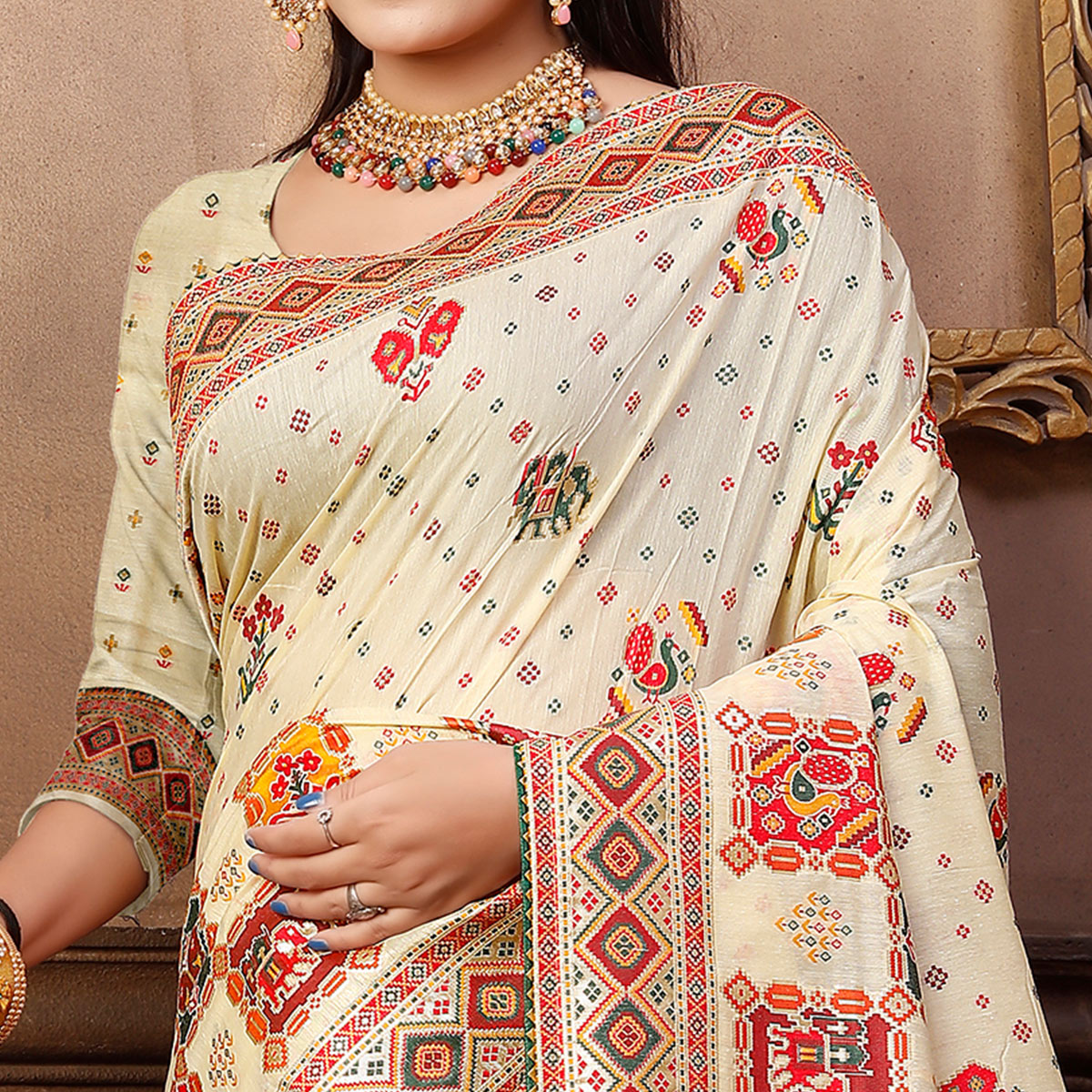 Off White Woven With Gota Patti Work Pashmina Saree