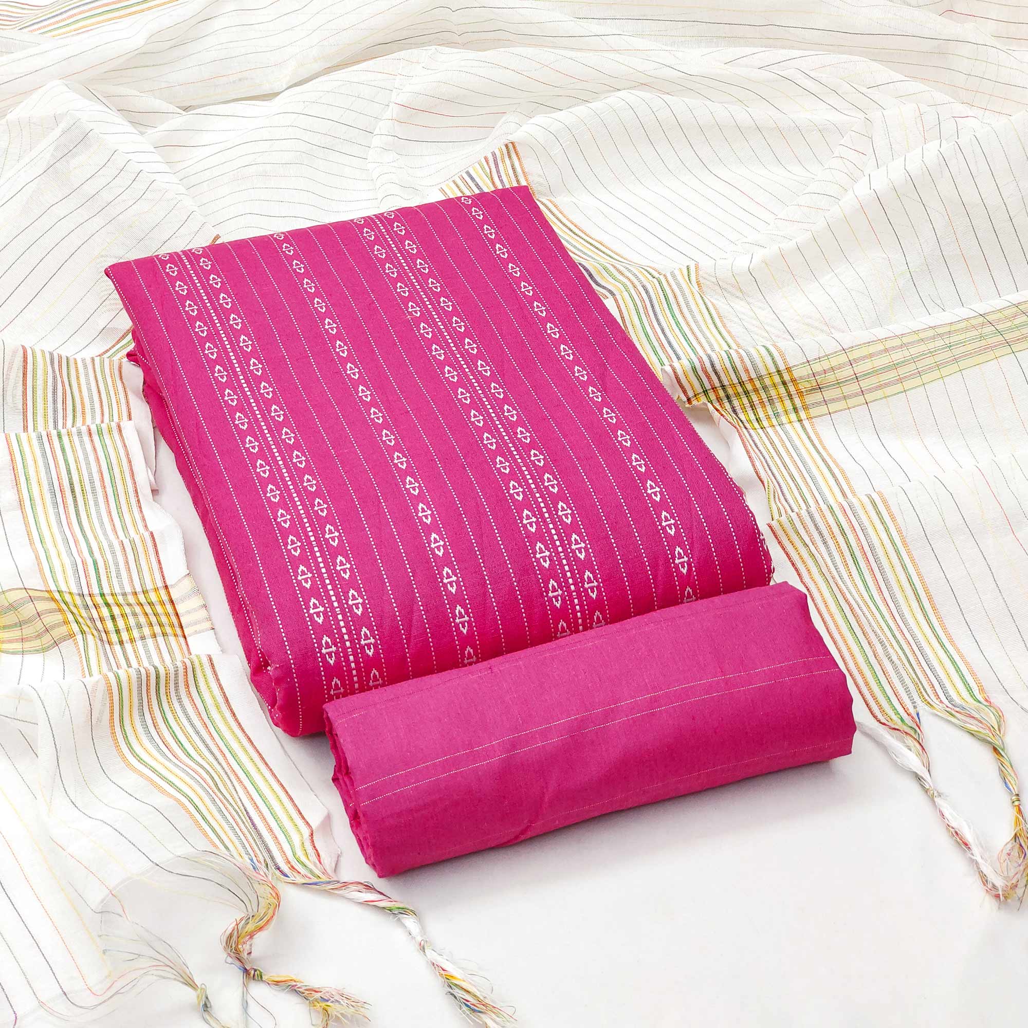 Pink Embroidered Cotton Blend Dress Material