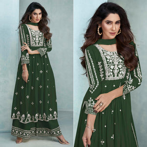 Green Lucknowi Embroidered Rayon Palazzo Suit