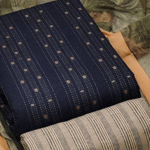 Navy Blue Woven Cotton Blend Dress Material