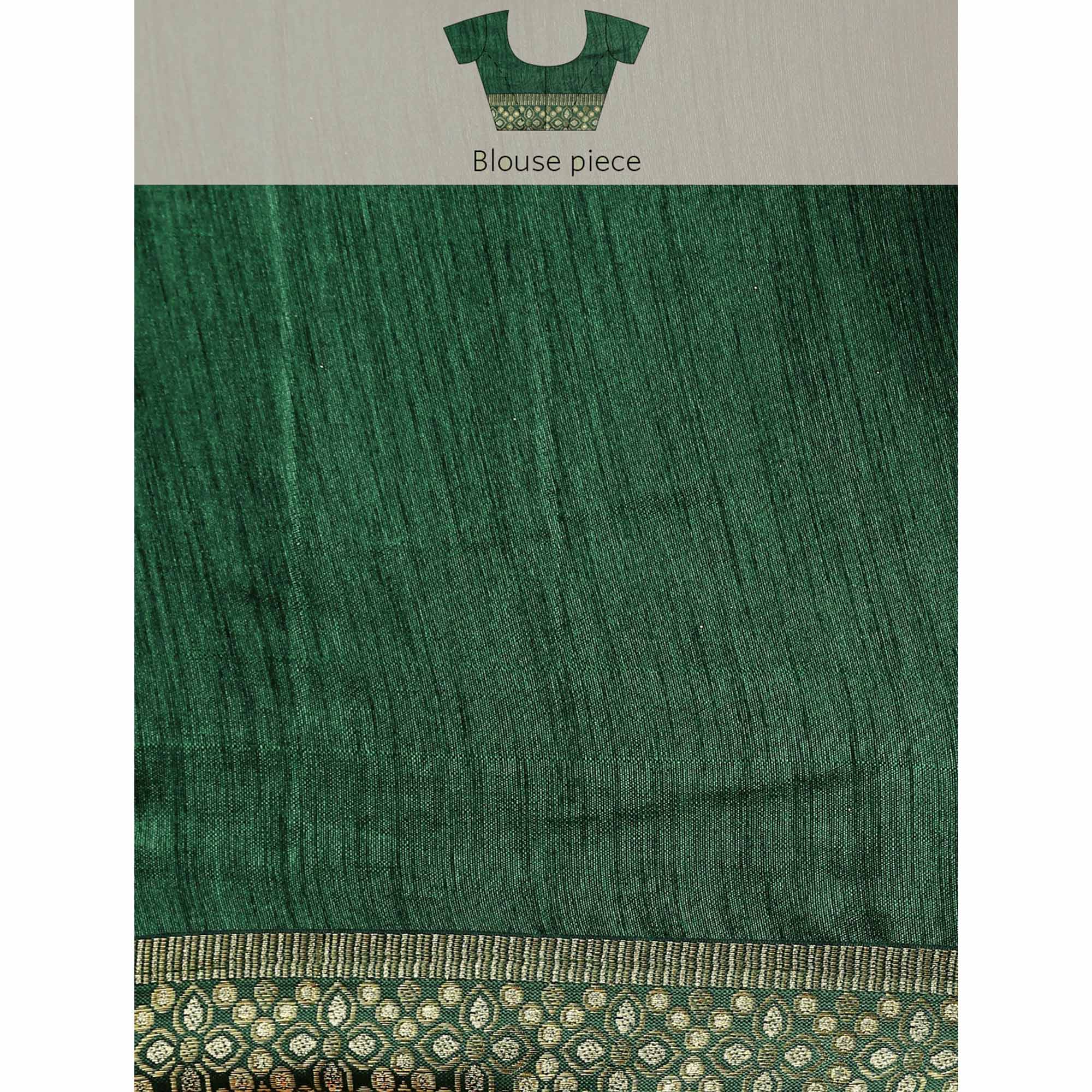 Green Floral Foil Printed Vichitra Silk Saree